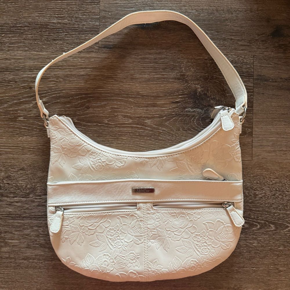 Elegant White Cream Floral Embossed Shoulder Bag